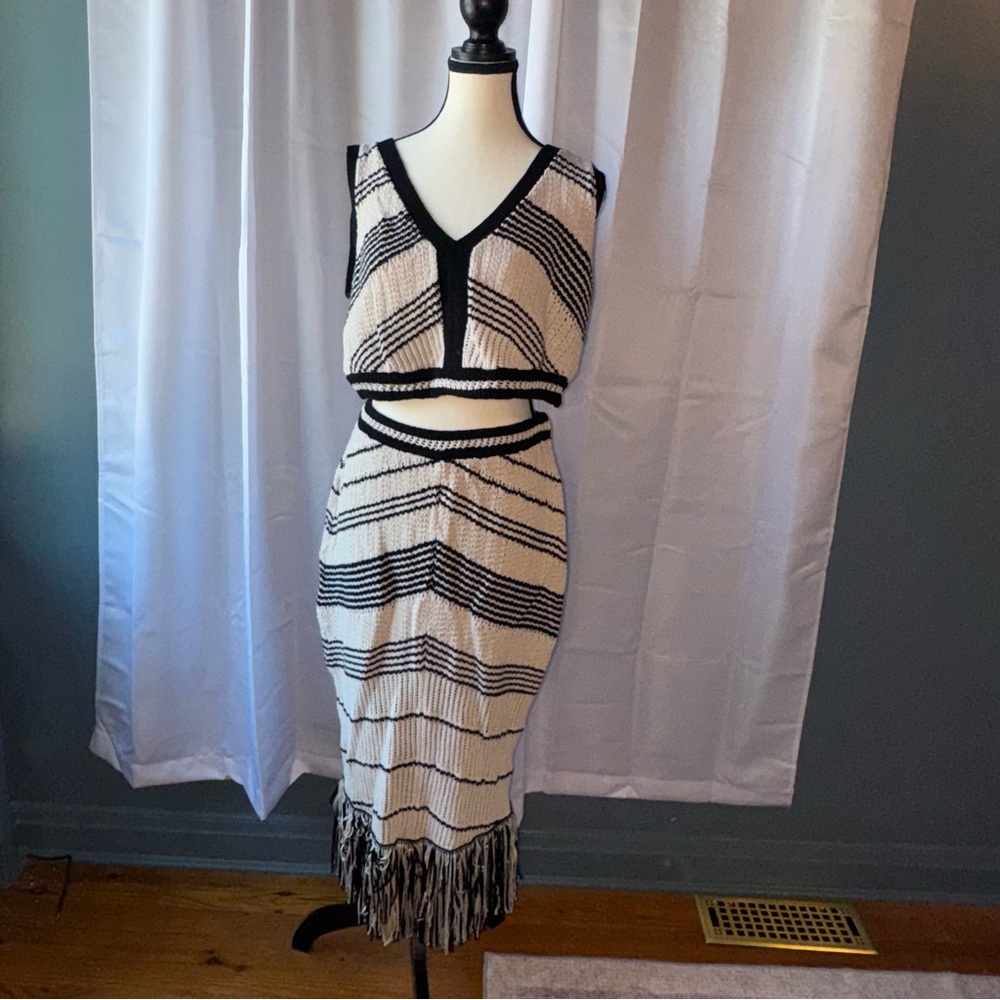 Express Black and Natural Knit Fringe Set